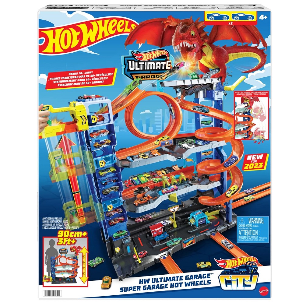 Hot Wheels City Mega Dino Trasportatore T-Rex - Set Con 10 Macchinine 1:64 - Luce E Suoni - Let's Race Netflix