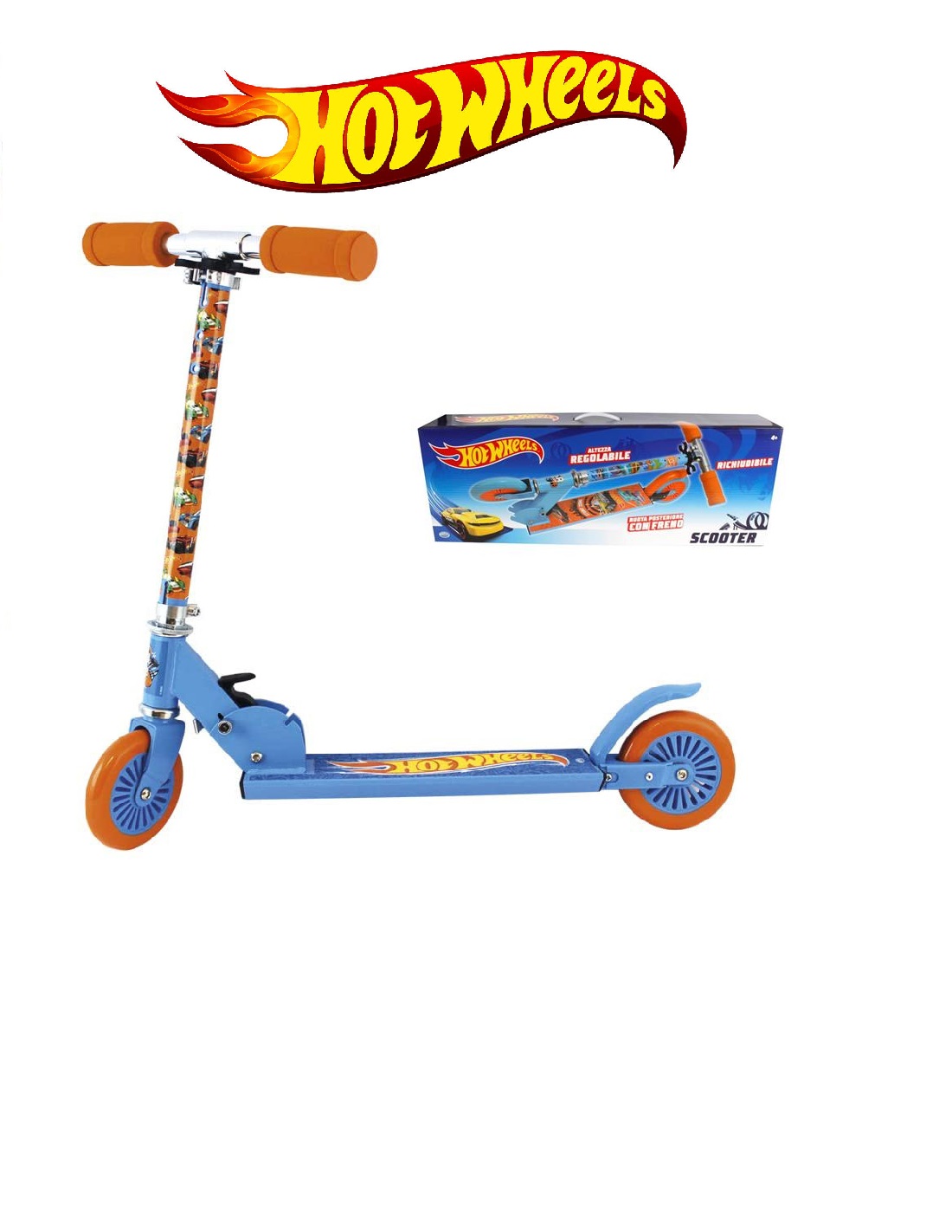 Monopattino Bambina Monopattino Pieghevole Hot Wheels Blu, Freno