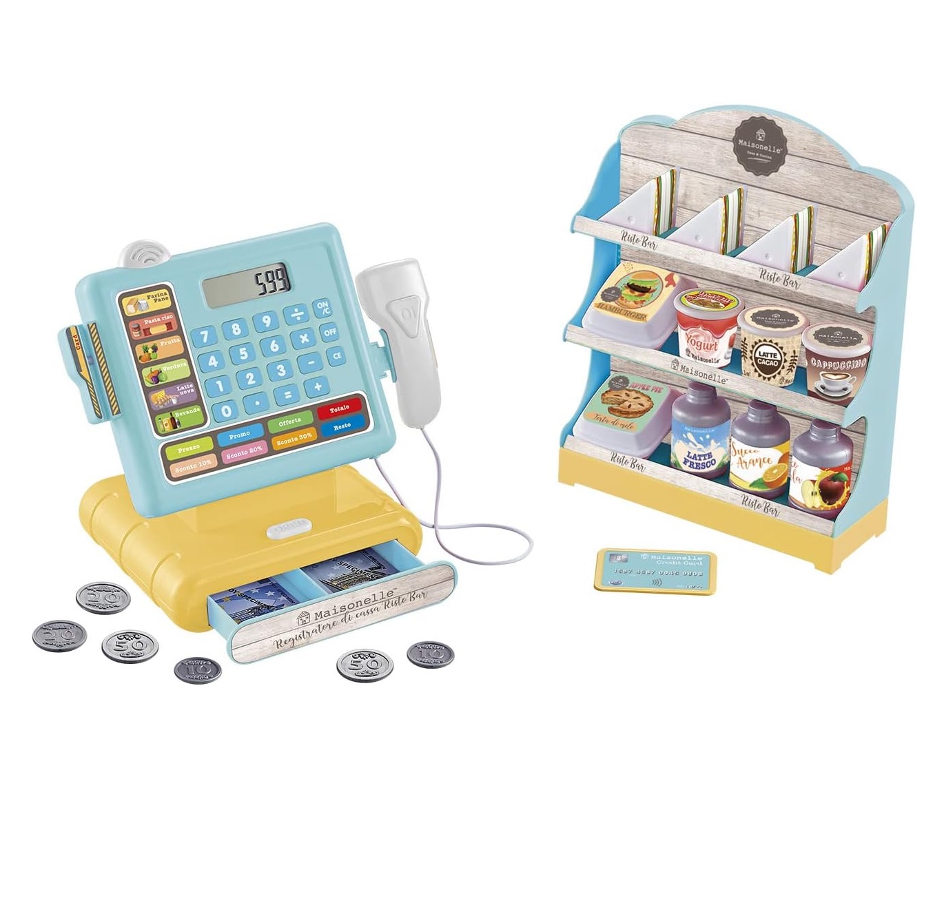 Maisonelle registratore di cassa Ristobar : elettronico con soldi finti e  alimenti