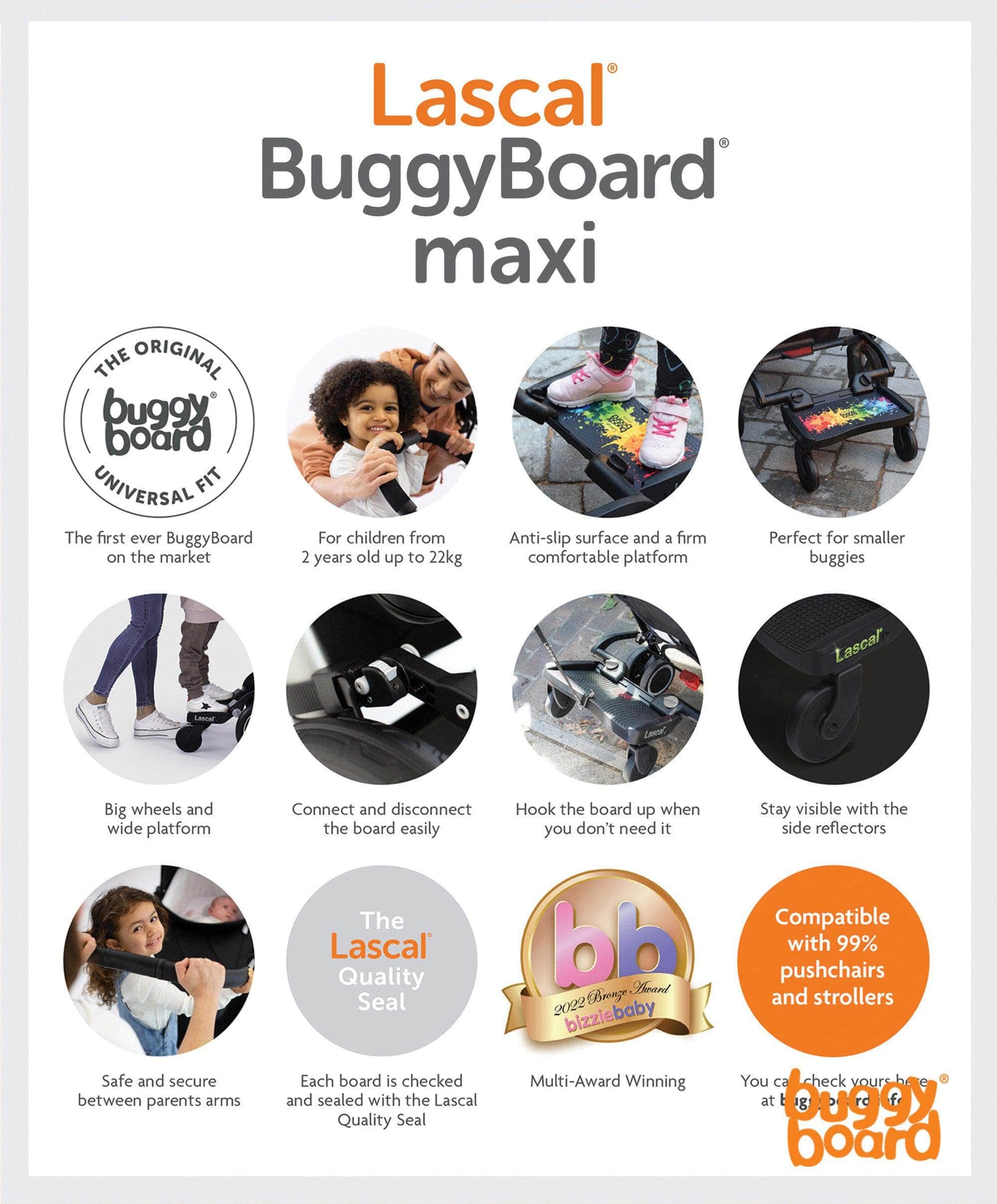 Lascal Buggy Board pedana Maxi grigia pedana universale per passeggini e carrozzine - immagine 6