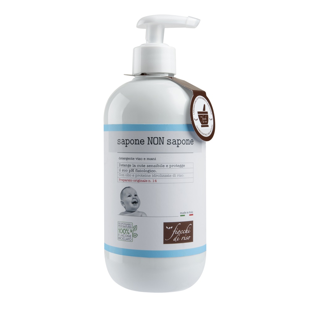 Fiocchi di riso Sapone NON Sapone – Detergente Delicato Viso e Mani con Olio e Proteine di Riso 400ml