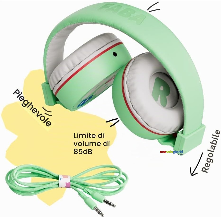 Faba raccontastorie Cuffie TumTum Green – Cuffie con Cavo Removibile per Bambini - immagine 3