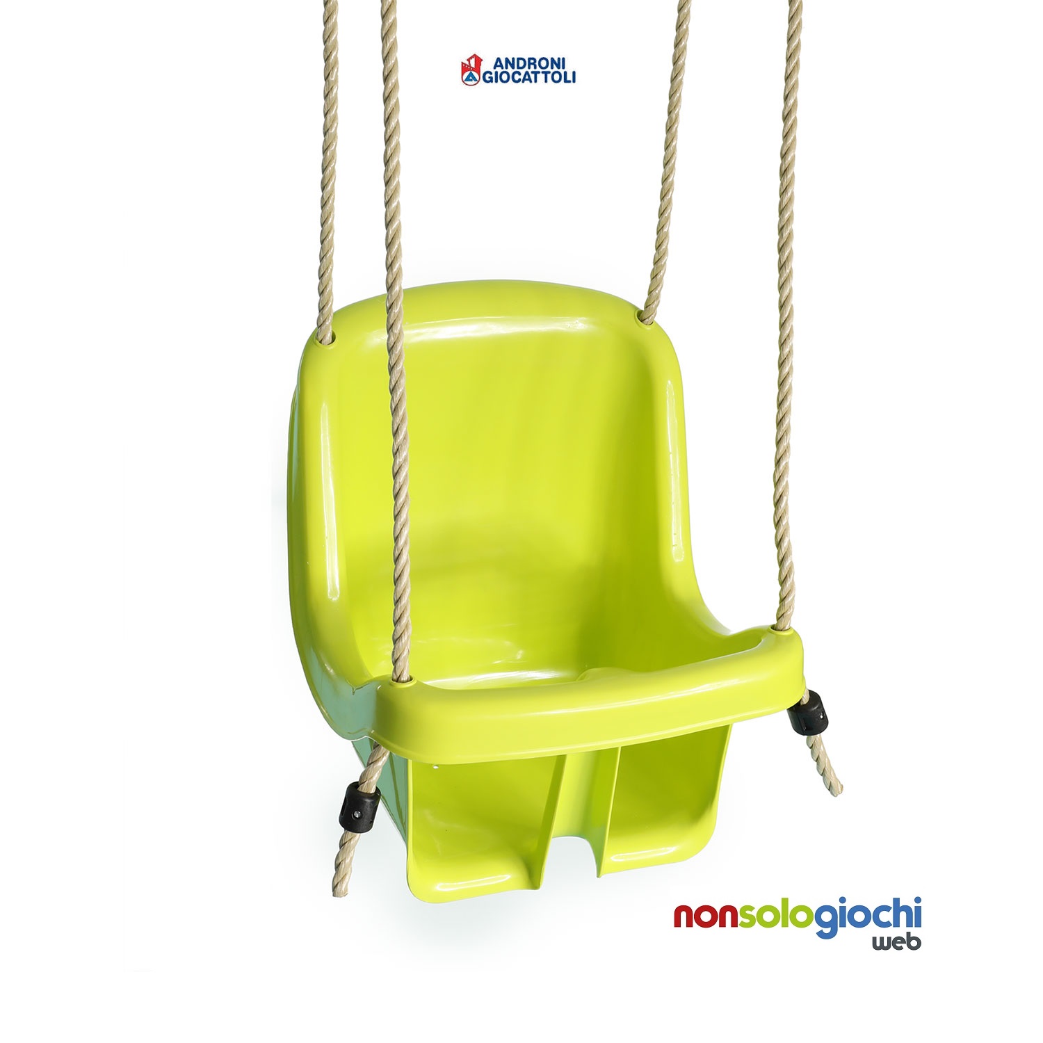 Seggiolino altalena Androni per bambini – robusto e sicuro con frontalino colore verde