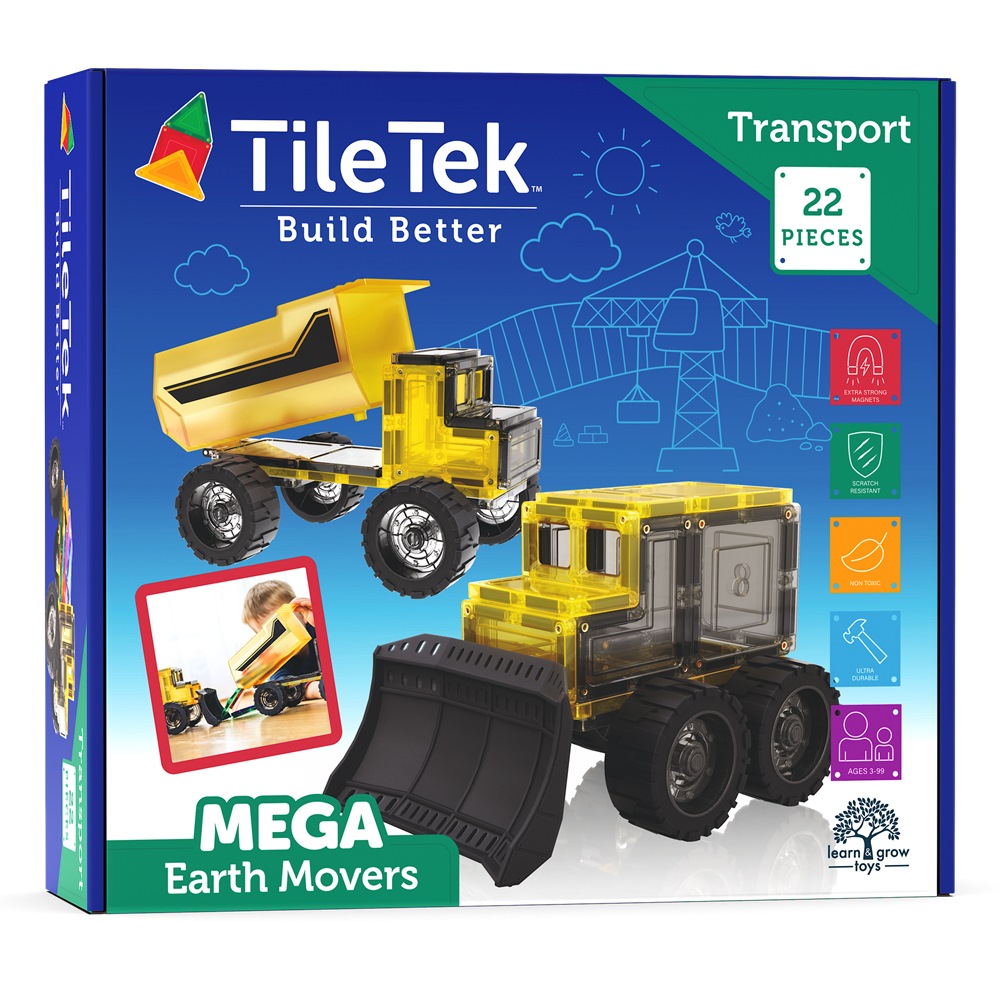 TileTek Mega Earth Mover - Mezzi da cantiere magnetici 22 pezzi