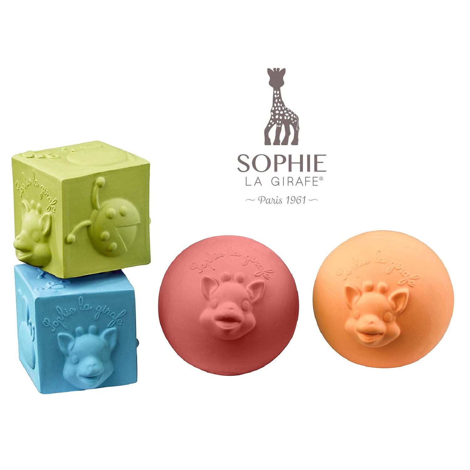 Sophie la Girafe So'Pure – Set 2 Palline e 2 Cubi in Caucciù Naturale – 3 Mesi+ - immagine 2